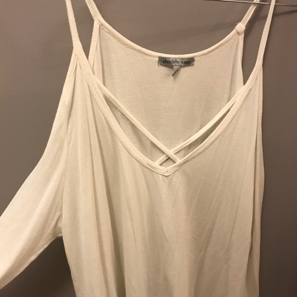 White open shoulder long sleeve shirt